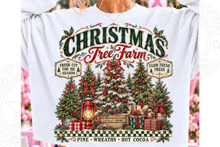 Christmas Tree Farm PNG, Vintage Rustic Christmas Sublimatio