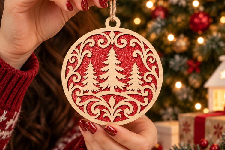 Christmas Tree Filigree Ornament Layered SVG File example image 1