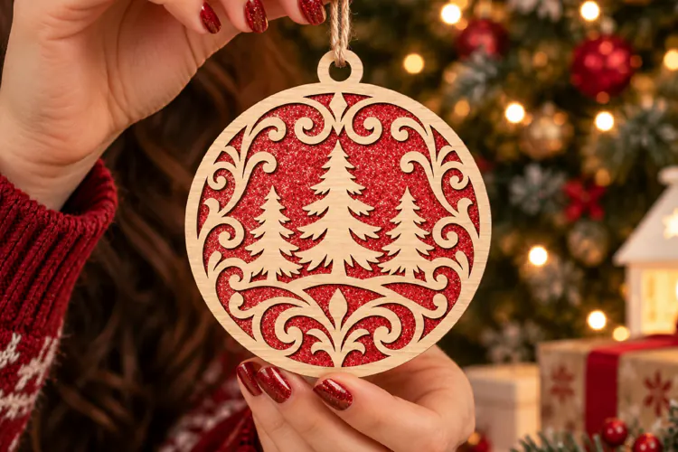 Christmas Tree Filigree Ornament Layered SVG File
