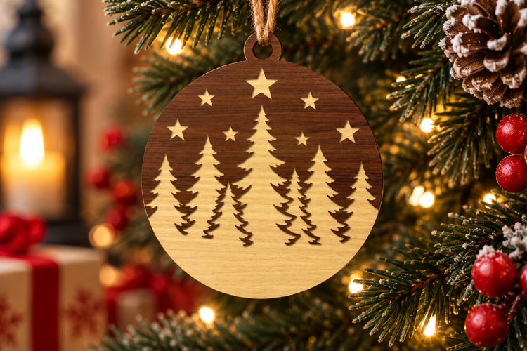 Christmas Tree Forest Starry Night Layered Ornament SVG File