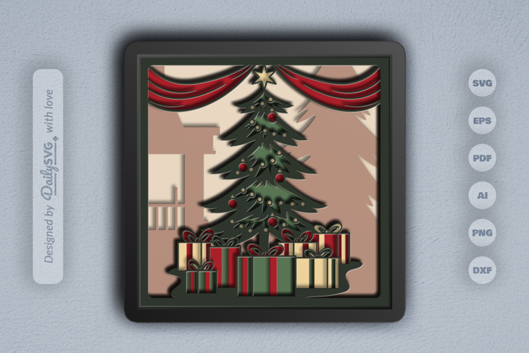 Christmas Tree full Gifts Layered Papercut