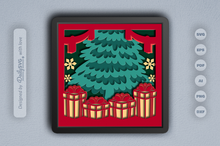 Christmas Tree full Gifts Layered Papercut