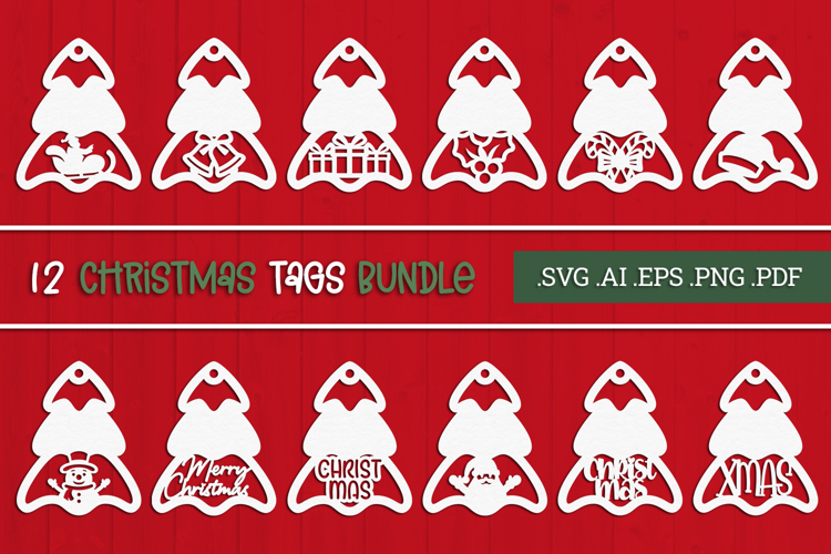 Christmas Tree Gift Tags Bundle - Paper Cut SVG