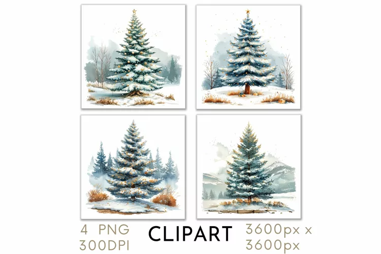Christmas Tree Illustrations Watercolor PNG