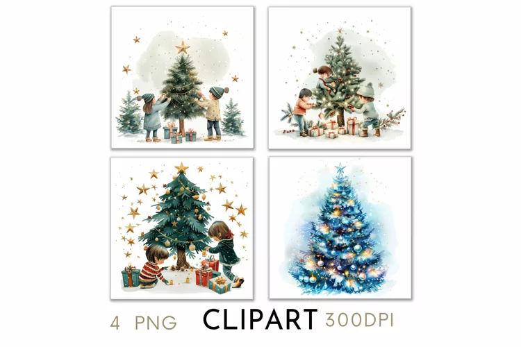 Christmas Tree Illustrations Watercolor PNG