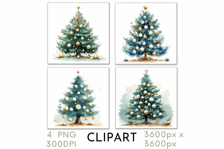 Christmas Tree Illustrations Watercolor PNG