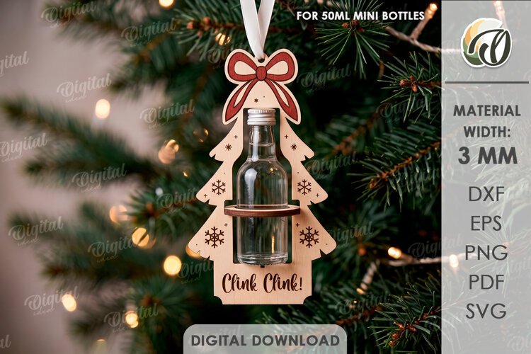 Christmas Tree Mini Bottle Holder Ornament Laser Cut example image 1