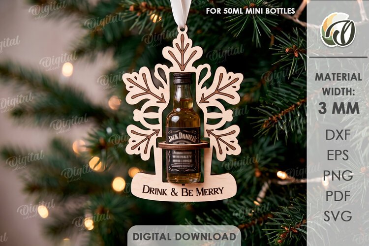 Christmas Snowflake Mini Bottle Holder Ornament Laser Cut example image 1