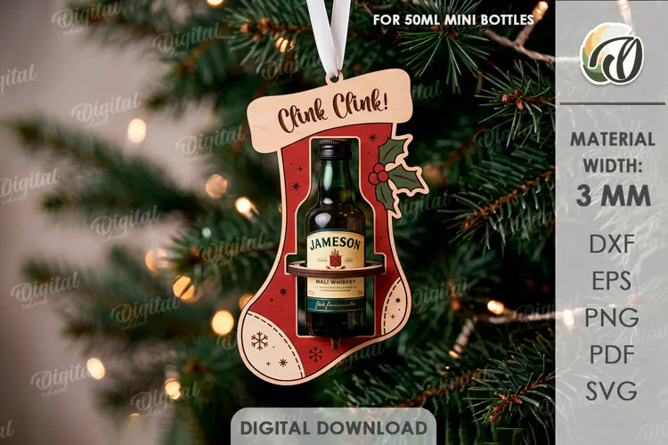 Christmas Mini Bottle Holder Ornament Lasercut. Stocking SVG