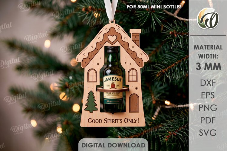 Christmas House Mini Bottle Holder Ornament Laser Cut example image 1