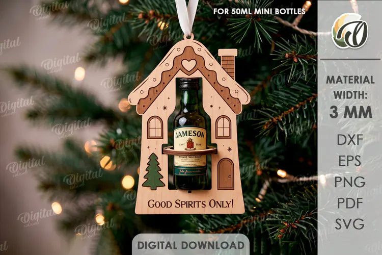 Christmas House Mini Bottle Holder Ornament Laser Cut