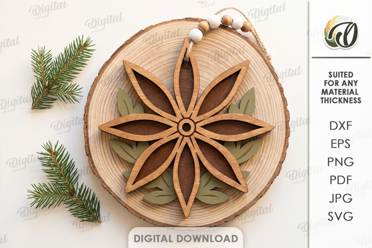 Christmas Tree Minimal Ornament Laser Cut. Christmas SVG example image 1