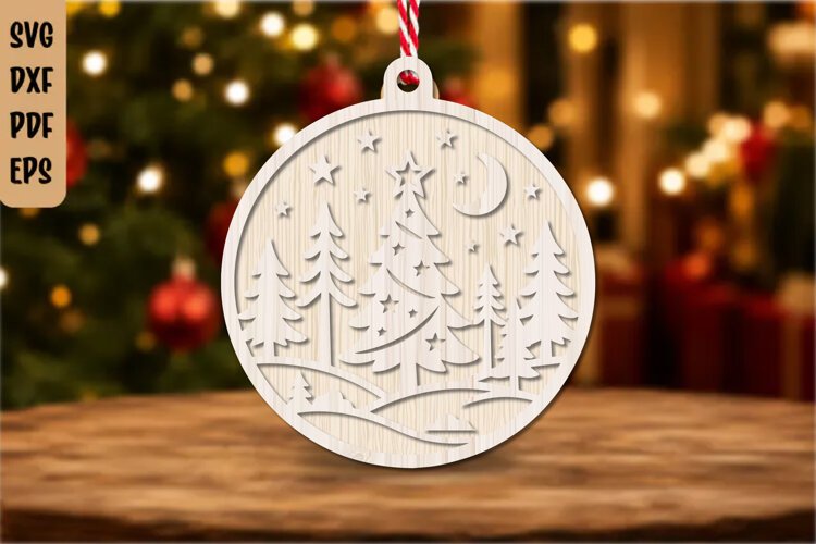 Christmas Tree Moon Ornament SVG Cut File example image 1