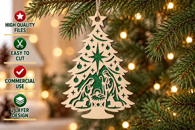 Christmas Tree Nativity Laser Cut SVG