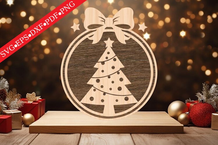 Christmas Tree Reindeer Ornament SVG example image 1