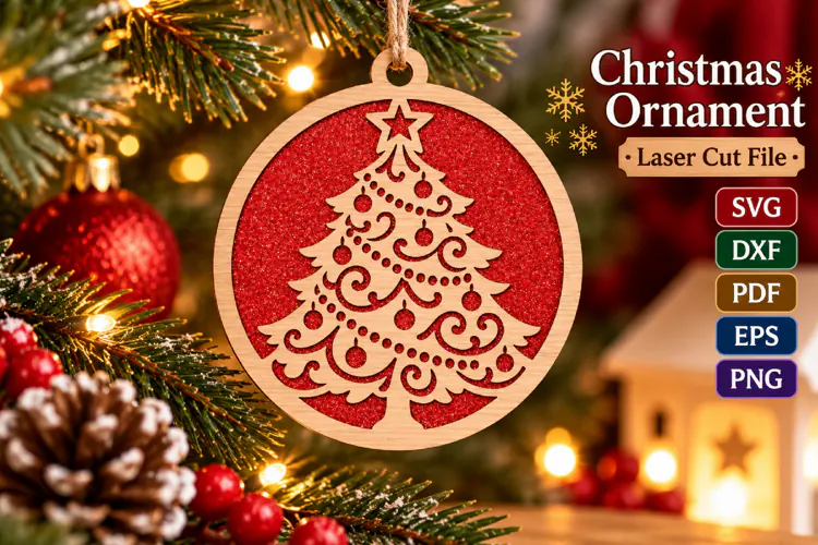 Christmas Tree Ornament SVG File, Laser Cut Glowforge Design