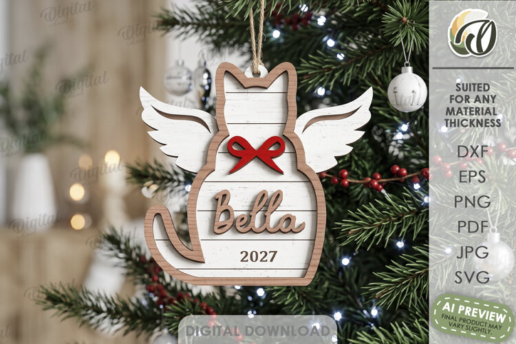 Christmas Cat Ornament Laser Cut. Christmas Tree Decor SVG example image 1