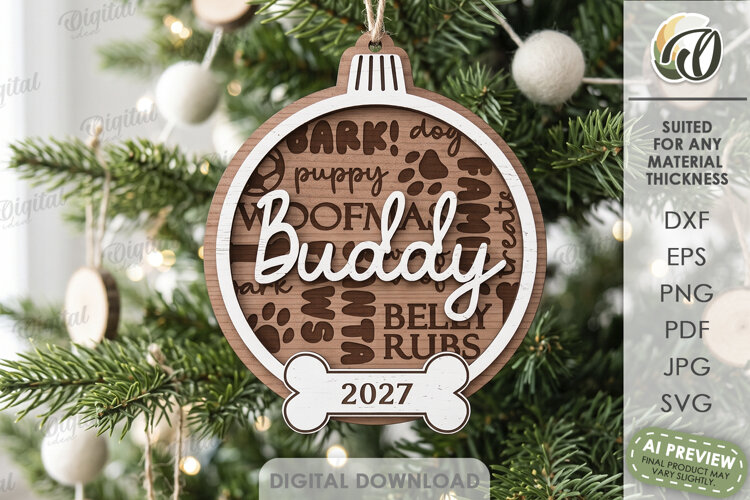 Christmas Dog Ornament Laser Cut. Christmas Tree Decor SVG example image 1