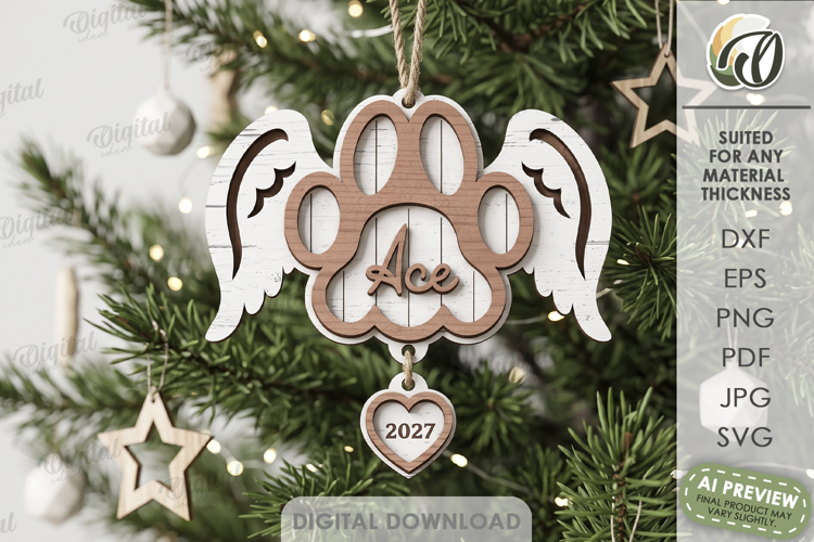 Christmas Pet Ornament Laser Cut. Christmas Tree Decor SVG