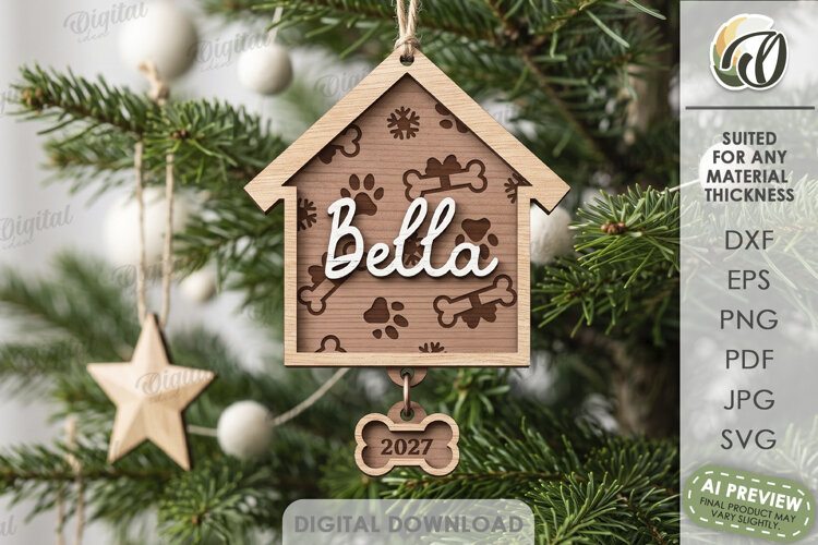 Christmas Dog Ornament Laser Cut. Christmas Tree Decor SVG example image 1
