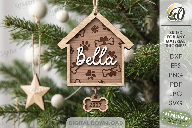 Christmas Dog Ornament Laser Cut. Christmas Tree Decor SVG