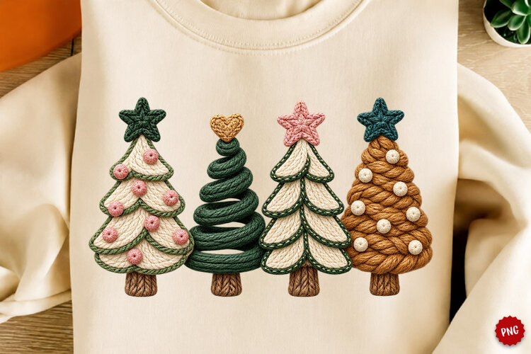 Christmas Tree PNG, Four Cozy Yarn Trees Sublimation Png example image 1