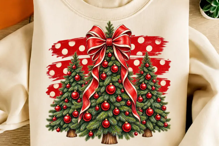 Christmas Tree PNG | Vintage Red Bow Polka Dot Sublimation