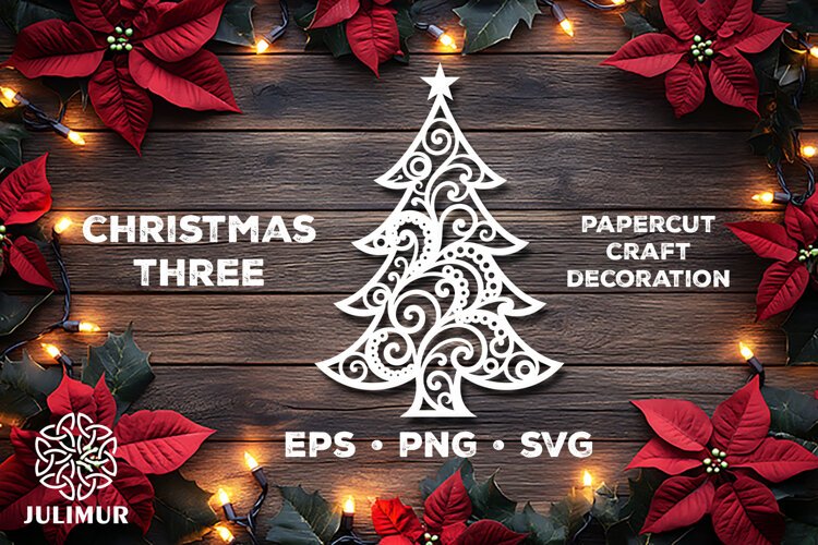 Intricate Christmas Tree Papercut SVG with Ornamental Detail example image 1