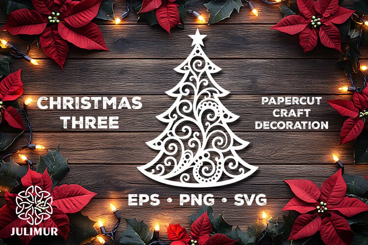 Intricate Christmas Tree Papercut SVG with Ornamental Detail example image 1