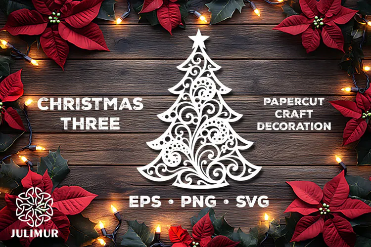 Intricate Christmas Tree Papercut SVG with Ornamental Detail
