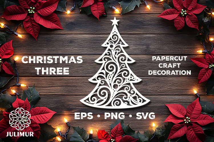 Intricate Christmas Tree Papercut SVG with Ornamental Detail