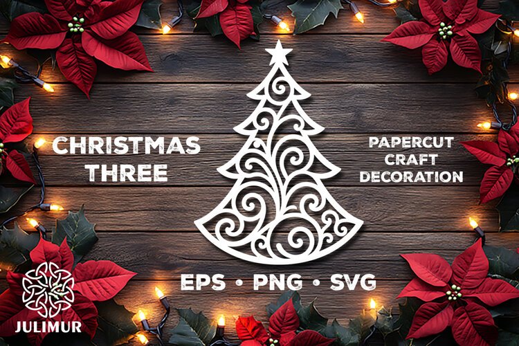 Intricate Christmas Tree Papercut SVG with Ornamental Detail example image 1