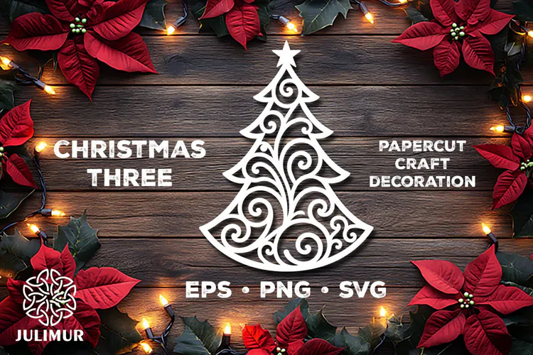 Intricate Christmas Tree Papercut SVG with Ornamental Detail