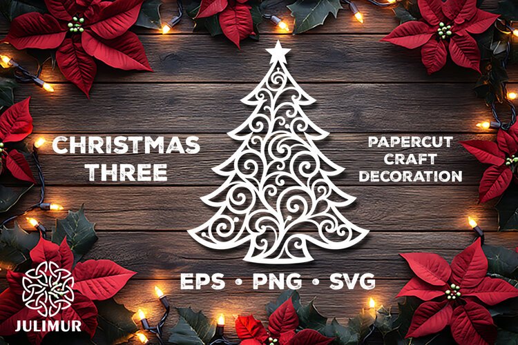 Intricate Christmas Tree Papercut SVG with Ornamental Detail example image 1