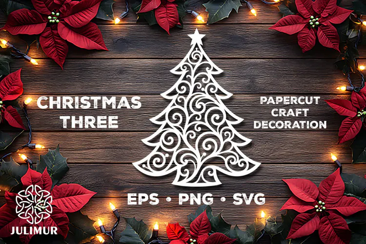 Intricate Christmas Tree Papercut SVG with Ornamental Detail