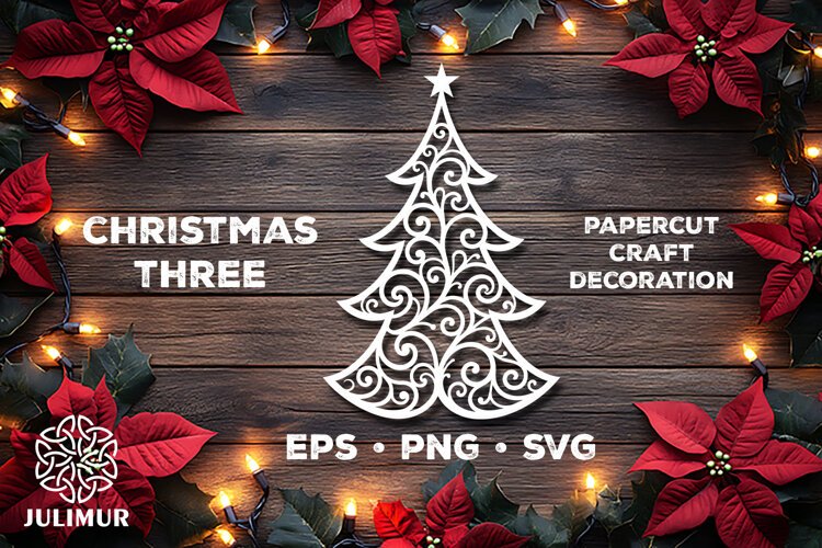 Intricate Christmas Tree Papercut SVG with Ornamental Detail example image 1