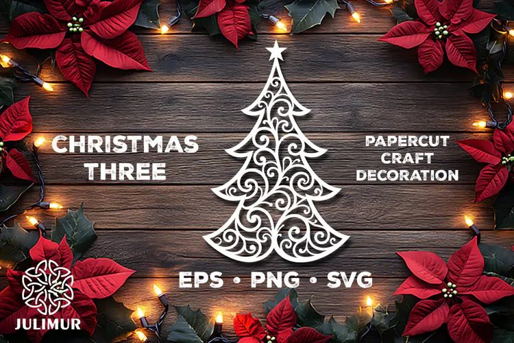 Intricate Christmas Tree Papercut SVG with Ornamental Detail