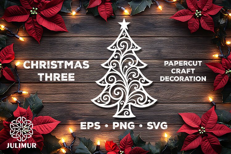 Intricate Christmas Tree Papercut SVG with Ornamental Detail example image 1
