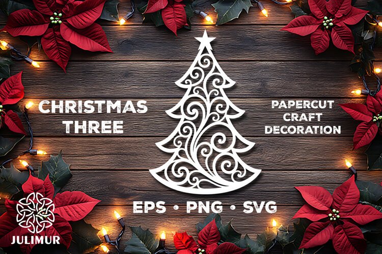 Intricate Christmas Tree Papercut SVG with Ornamental Detail example image 1