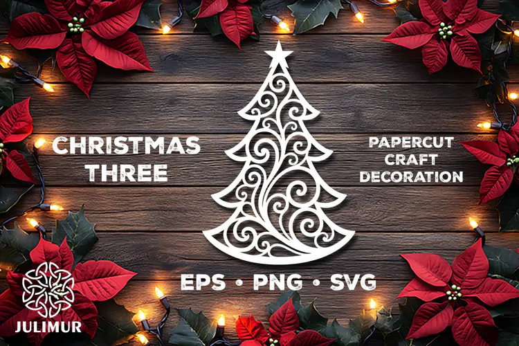 Intricate Christmas Tree Papercut SVG with Ornamental Detail