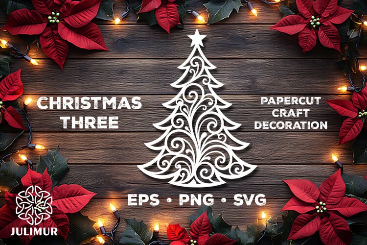 Intricate Christmas Tree Papercut SVG with Ornamental Detail example image 1