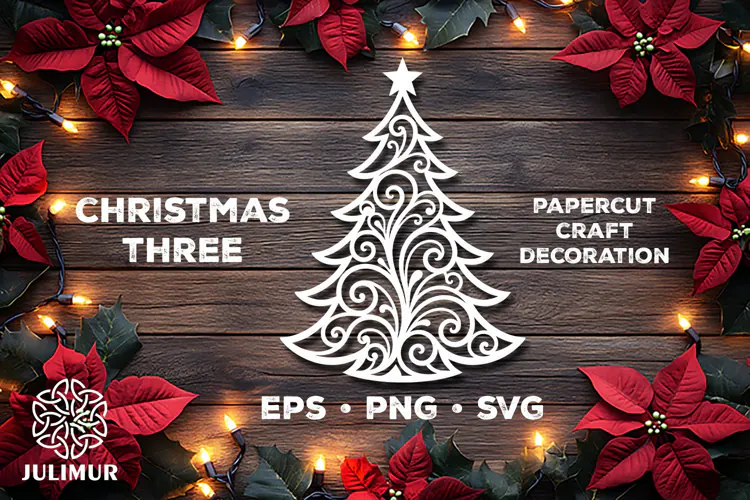 Intricate Christmas Tree Papercut SVG with Ornamental Detail