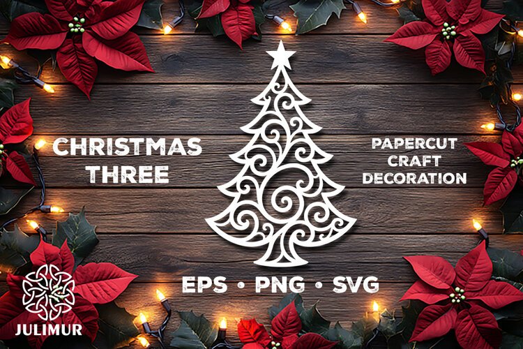 Intricate Christmas Tree Papercut SVG with Ornamental Detail example image 1