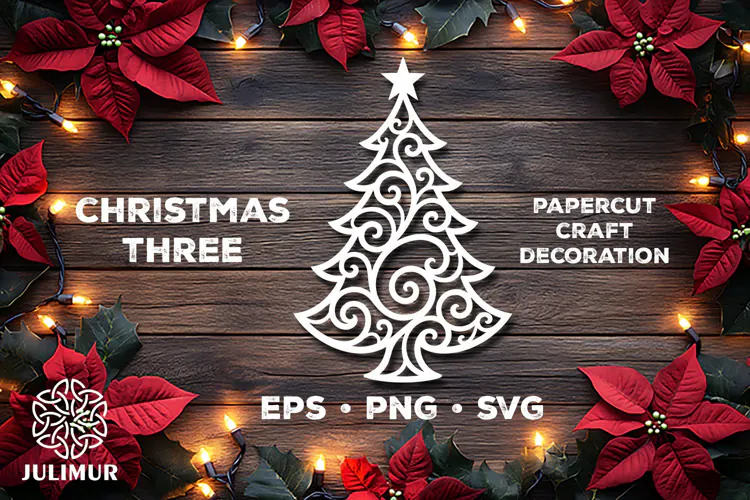 Intricate Christmas Tree Papercut SVG with Ornamental Detail