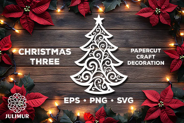 Intricate Christmas Tree Papercut SVG with Ornamental Detail