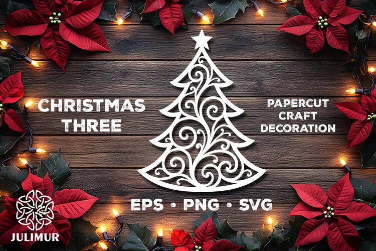Intricate Christmas Tree Papercut SVG with Ornamental Detail example image 1