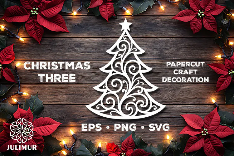 Intricate Christmas Tree Papercut SVG with Ornamental Detail