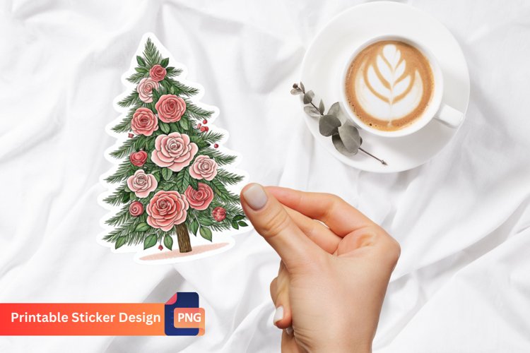 Christmas Tree Rose Flowers Sticker,Christmas Rose Sticker example image 1