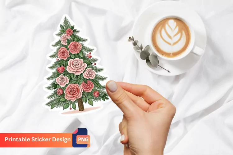 Christmas Tree Rose Flowers Sticker,Christmas Rose Sticker