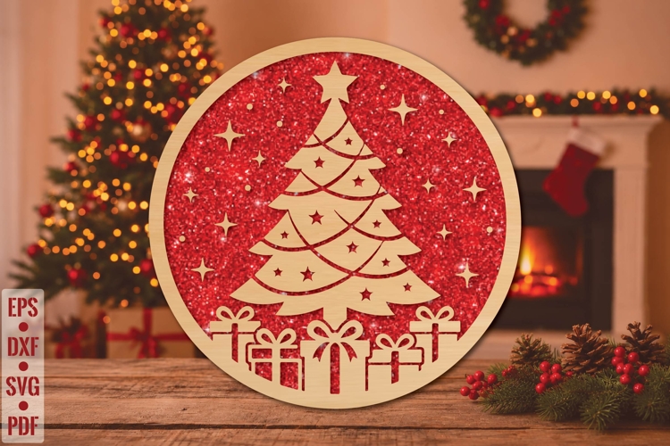 Christmas Tree Round Laser Cut SVG